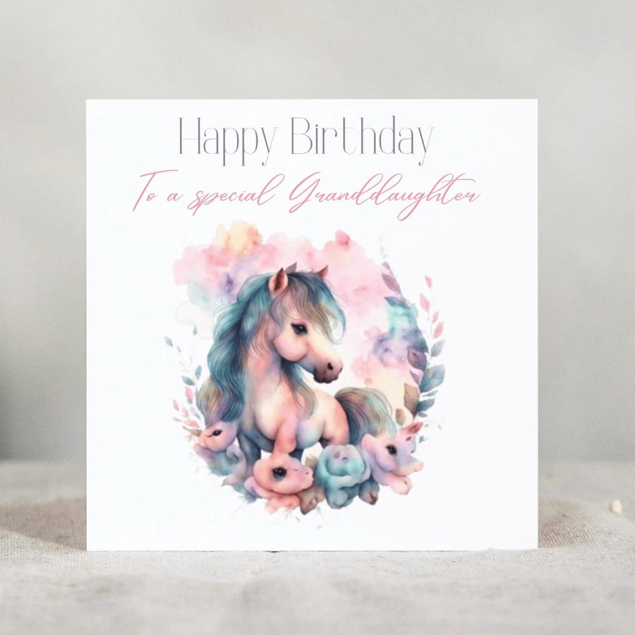 Granddaughter Unicorn Birthday Card, 