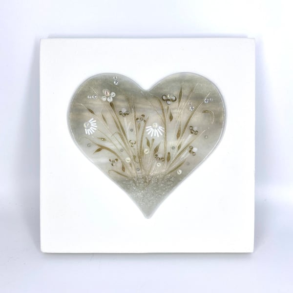Glass Flower Meadow Heart Picture - Sepia Tones
