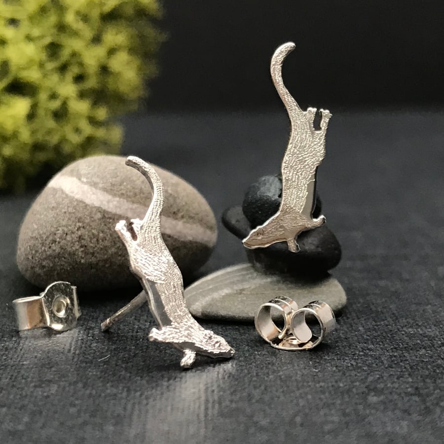 Silver Diving Otter Stud Earrings