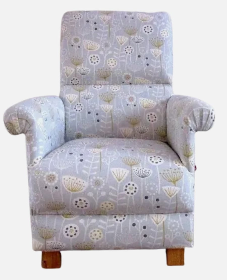 Fryetts Bergen Grey Fabric Chair Adult Armchair Floral Flowers Bedroom Lounge 