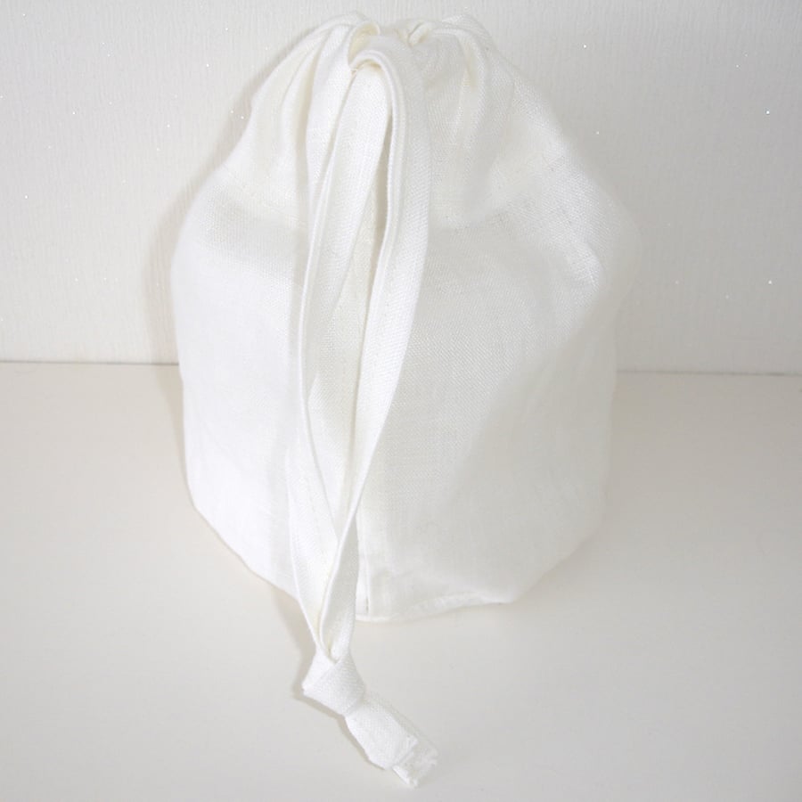 Toilet Roll Storage Drawstring Bag White Linen Single One 1 Roll Holder
