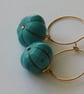 Turquoise Earrings With Gold Bead on Gold Hoops Drops Dangle - Image 5