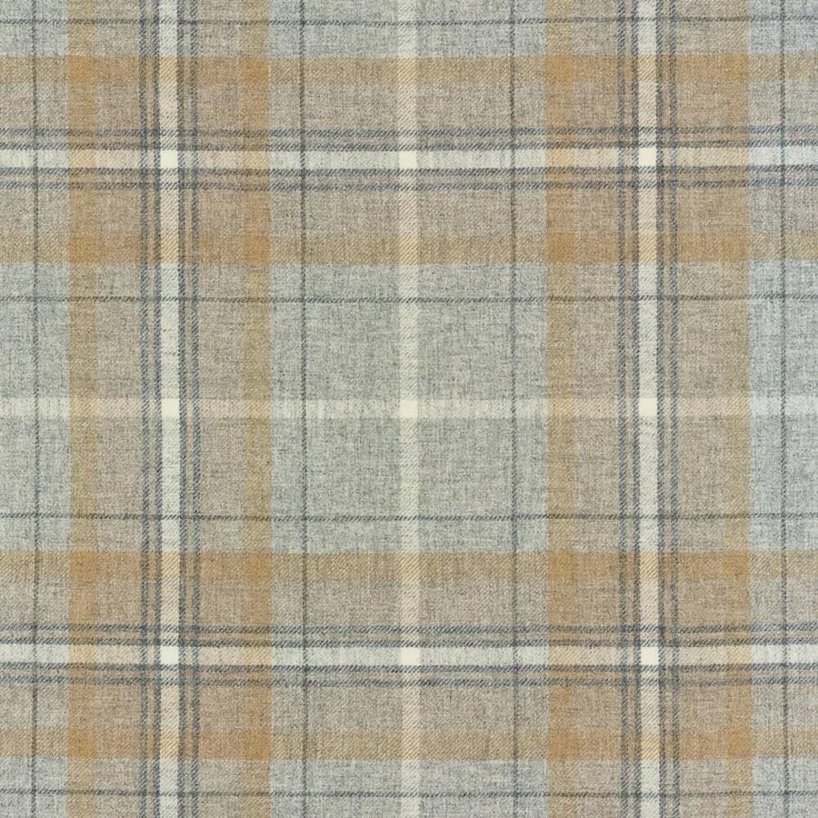 Grampian Faux Wool Upholstery Fabric - Corgi - Grey Beige Tartan Check Fabric