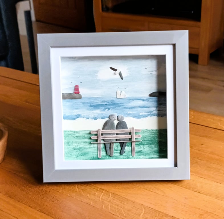 Gift for Couples, Couple on a Wooden Bench, Cornish Gift