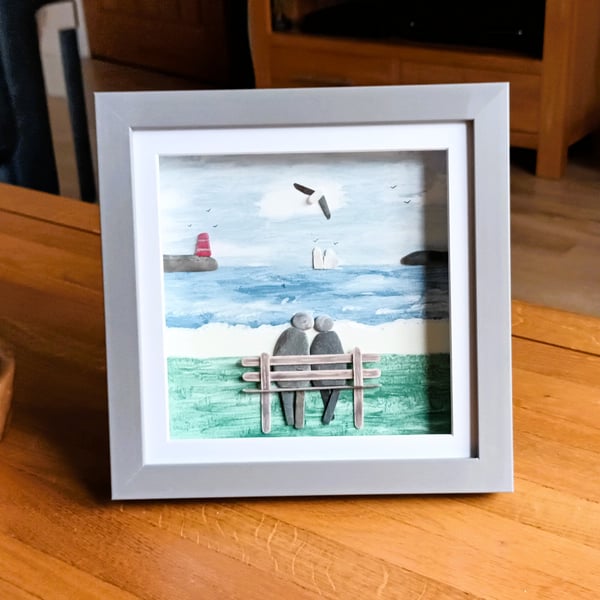 Gift for Couples, Couple on a Wooden Bench, Cornish Gift