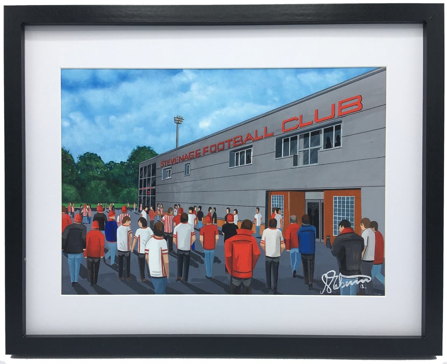Stevenage F.C, Broadhall Way Stadium, High Quality Framed Football Art Print.