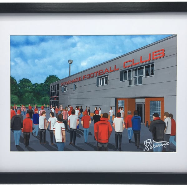 Stevenage F.C, Broadhall Way Stadium, High Quality Framed Football Art Print.