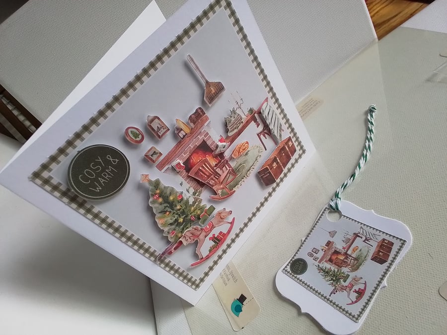 Christmas card and gift tag set. 3D Christmas card. Handmade ChristmS card. 930