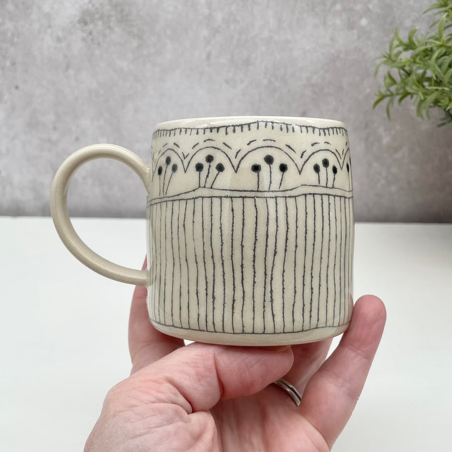 Monochrome Small Coffee Tea Cup Abstract Flower... - Folksy