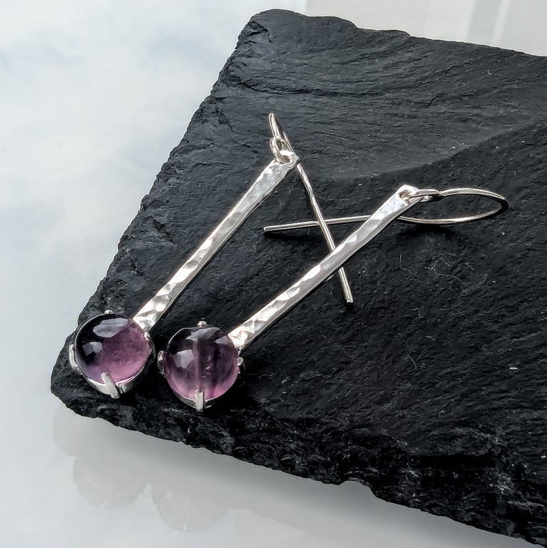 STERLING SILVER Handmade Fluorite Drop Earrings, Handmde Urban Jewellery