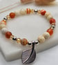 Agate and czech crystal silver leaf charm stretch bracelet - Image 3