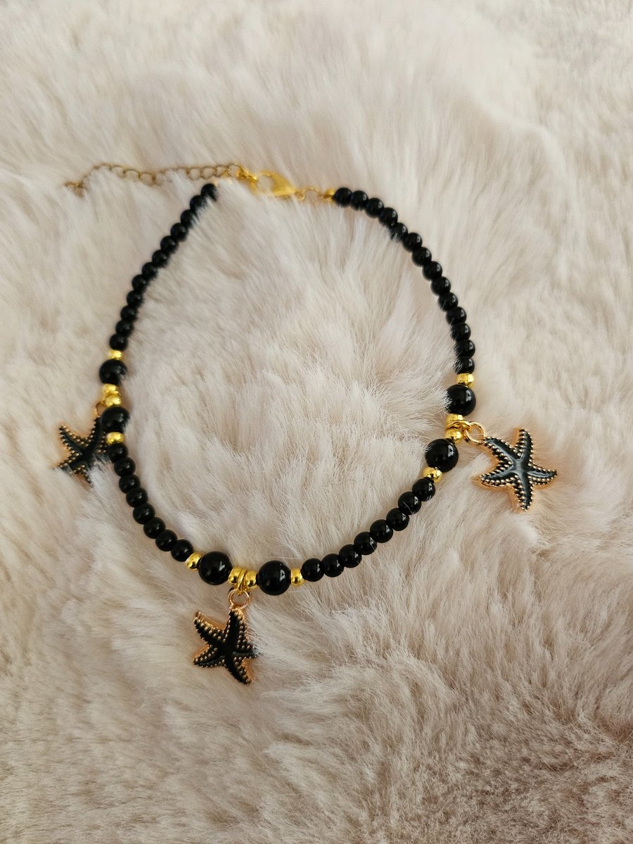 Black and Gold Starfish Charm Anklet 