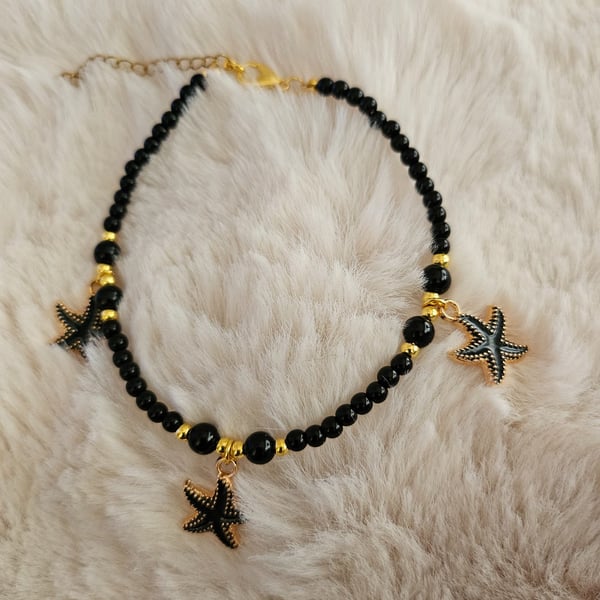Black and Gold Starfish Charm Anklet 