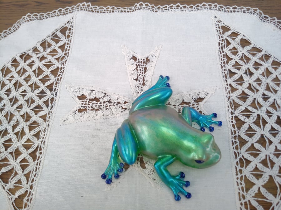 Colourful Frog, ornament, paperweight, Birthday Gift, Home Decor, Gift idea