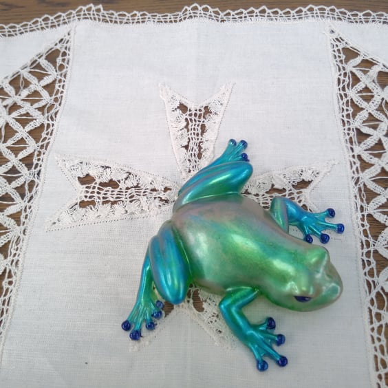 Colourful Frog, ornament, paperweight, Birthday Gift, Home Decor, Gift idea