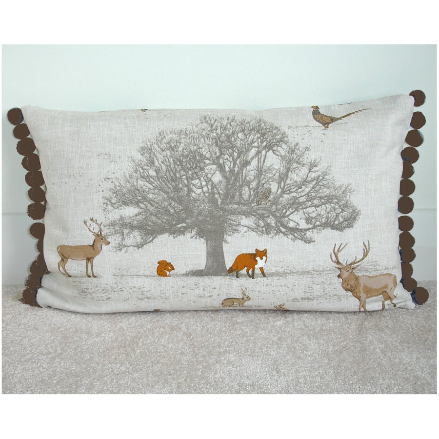 Cushion Cover With Pompoms Stag Fox Wildlife Owl Rabbit 20" x 12" Squirrel