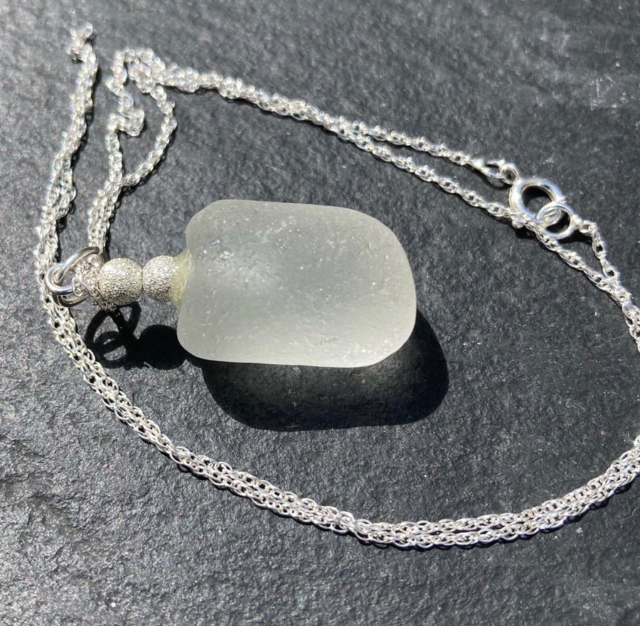 Sterling silver and white seaglass pendant