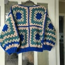 Granny Square Pure Wool Jumper size M