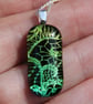 Gold Green Lace Pattern Dichroic Glass Pendant:  Fused Glass Necklace F4 - Image 5
