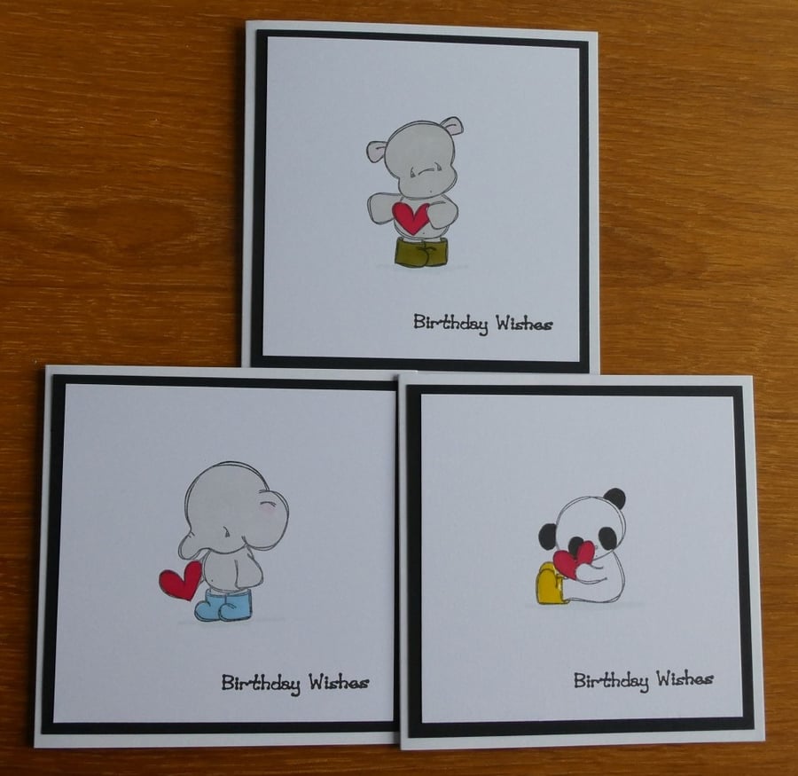 Pack of 3 Birthday Wishes Cards - Cute