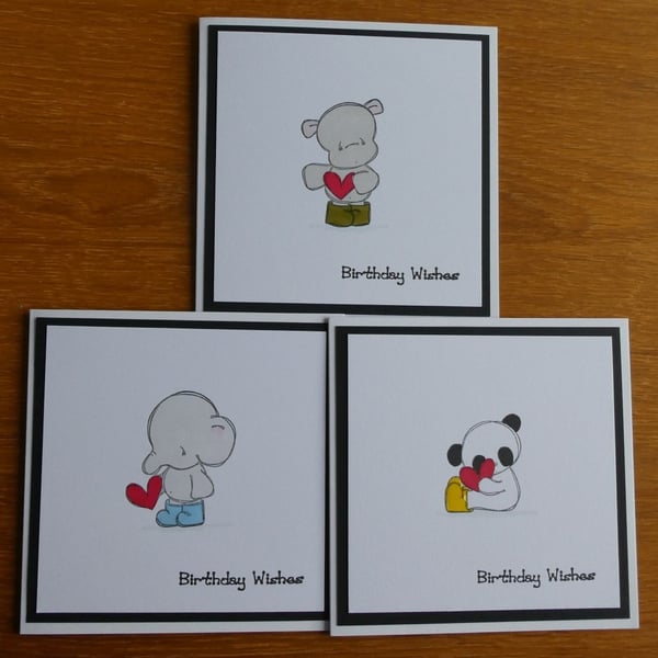 Pack of 3 Birthday Wishes Cards - Cute