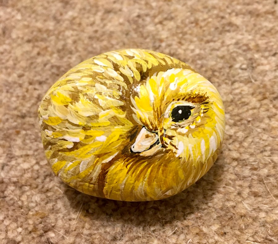 Duckling painted pebble garden rock art pet stone portrait wildlife art painting