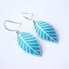 Blue leaf oval earrings