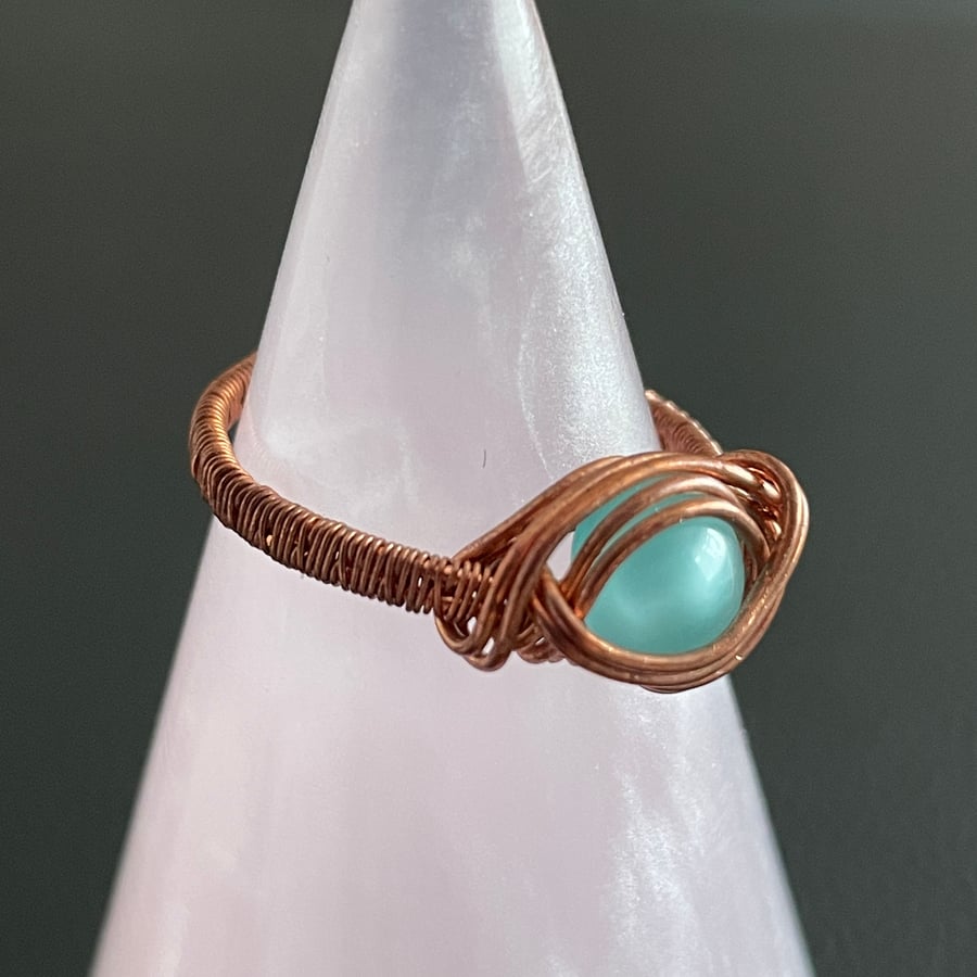 Aquamarine Glass and Copper Ring Size 10.5 (V)