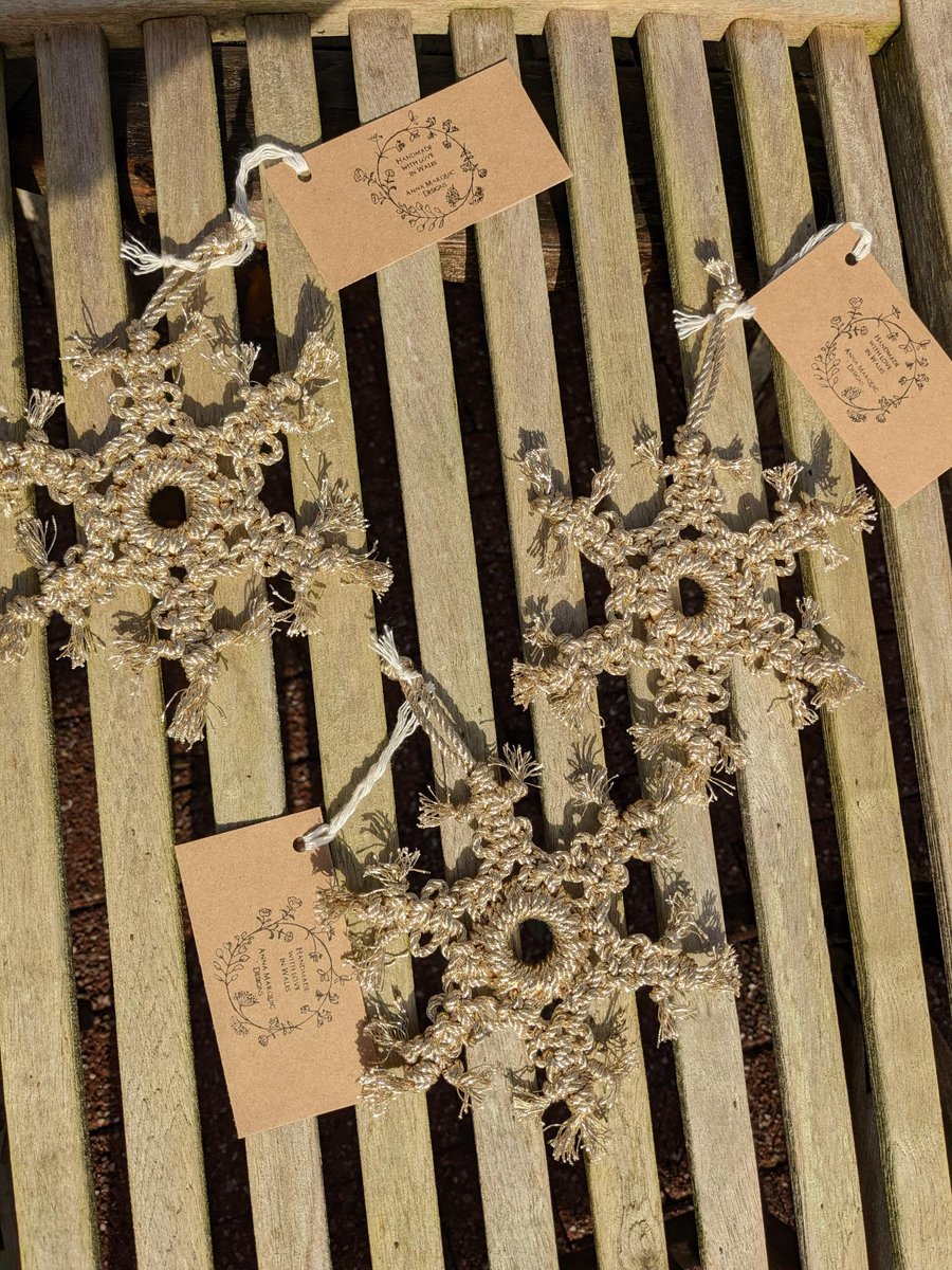 Set of 3 Christmas Decorations Sparkly Macramé Snowflakes