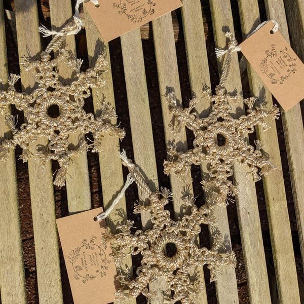 Set of 3 Christmas Decorations Sparkly Macramé Snowflakes