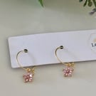 Pink Floral Zircon Earrings, Pendant Earrings, Handmade Jewellery 