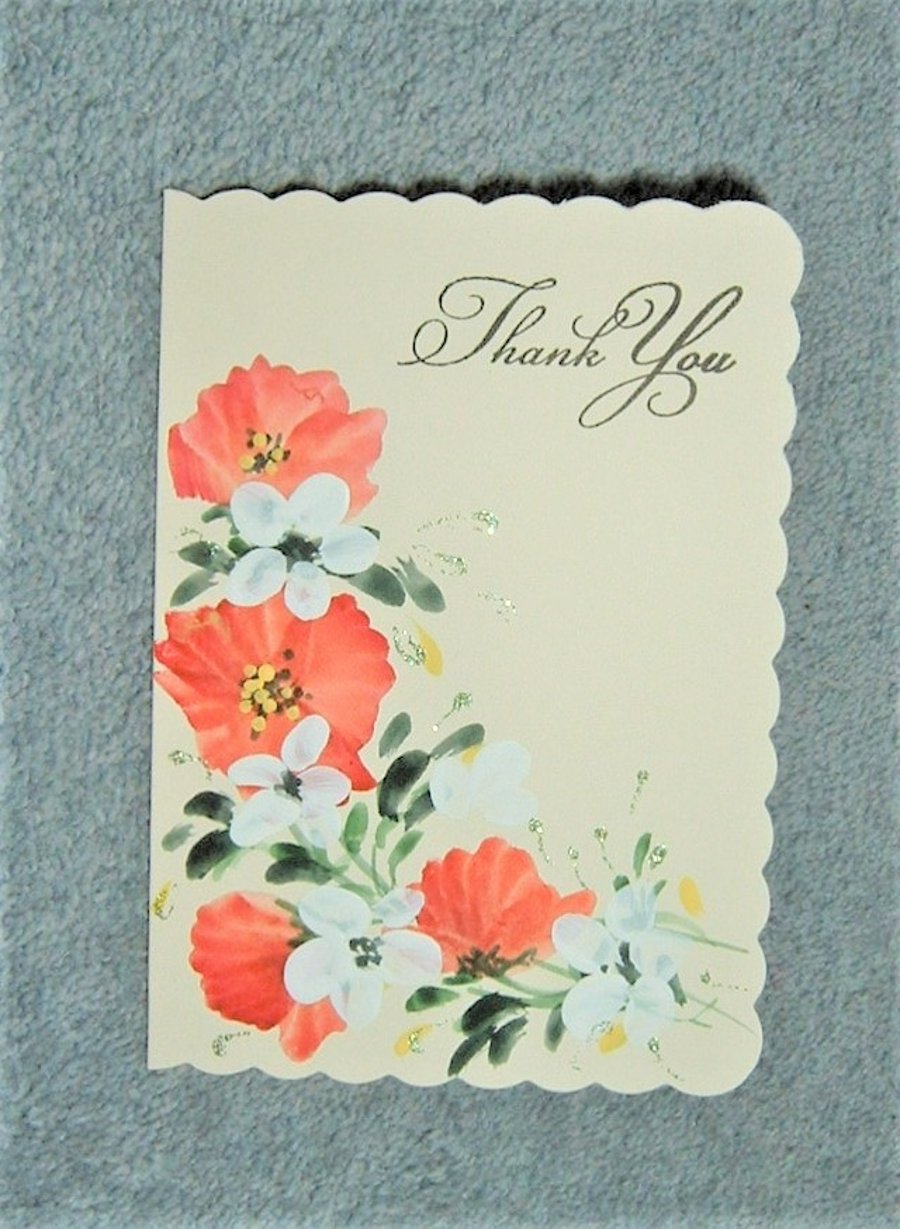 hand painted floral Thank You card ( ref F 438)