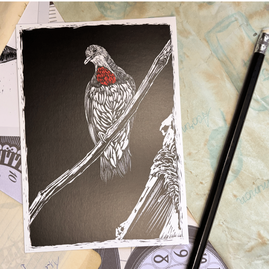 Illustrated postcard (mini print) - bleeding heart dove