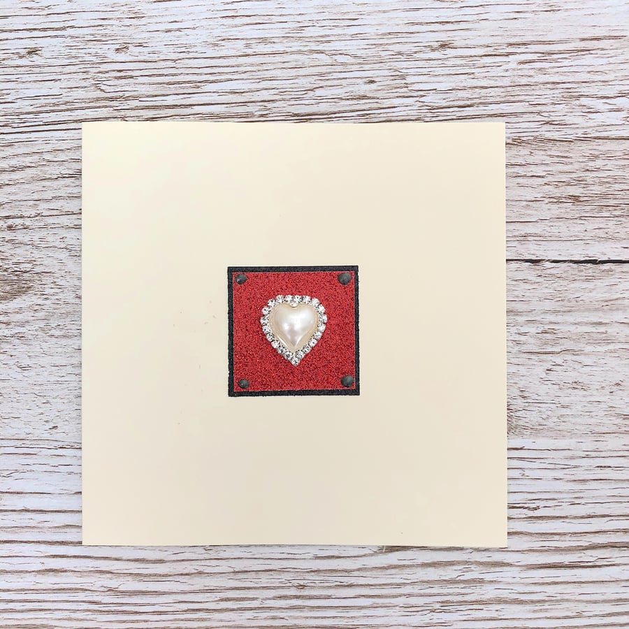 Birthday card or valentines day card - pearl heart and diamonds