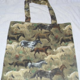 Trotting Horses lined cotton cloth shopping bag ,Tote bag