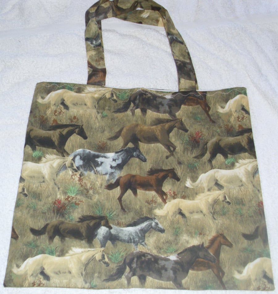 Trotting Horses lined cotton cloth shopping bag ,Tote bag