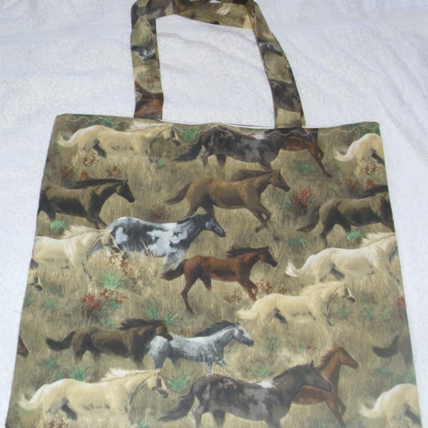 Trotting Horses lined cotton cloth shopping bag ,Tote bag