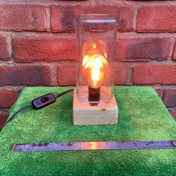 Upcycled Square Coffee Jar Table Lamp on Salvaged Wood Base, Black Fittings