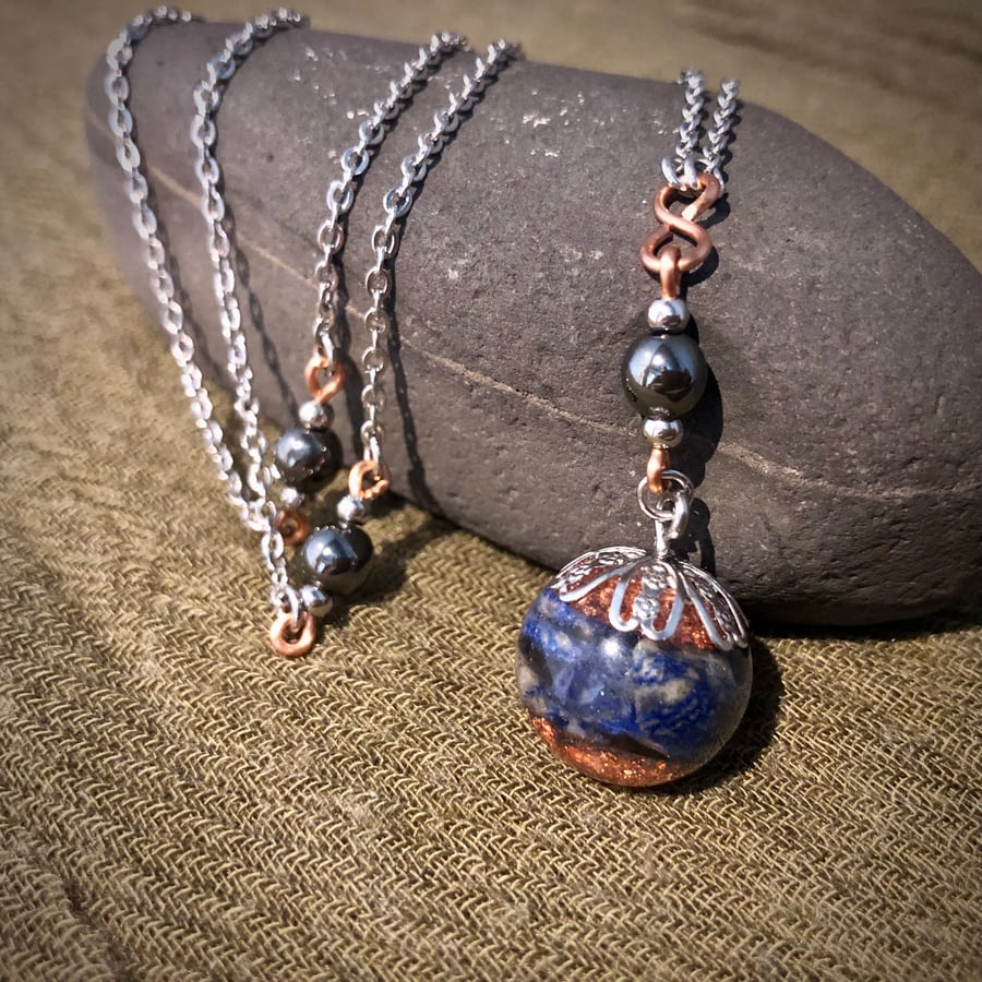 Crystal Energy Sphere Drop Pendant with Lapis Lazuli (& Infinity symbol)