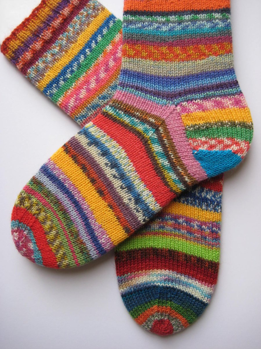 hand knit womens wool scrappy socks UK 4-6