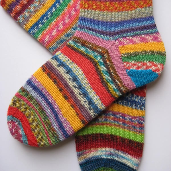 hand knit womens wool scrappy socks UK 4-6