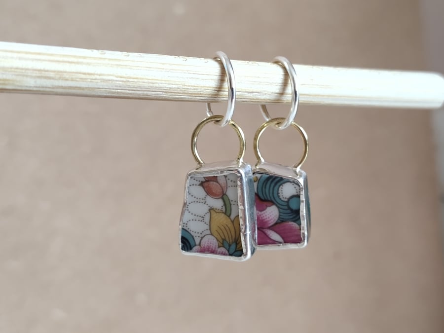 Smashing:  huggy drop earrings made with reclaimed china