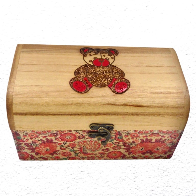 Teddy Bear Decorated Wooden Trinket Keepsake Box 20cm