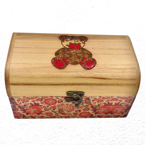 Teddy Bear Decorated Wooden Trinket Keepsake Box 20cm