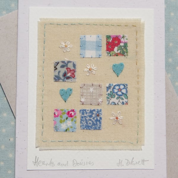 Hearts and Daisies mini 'patchwork' with embroidered daisies & applique hearts