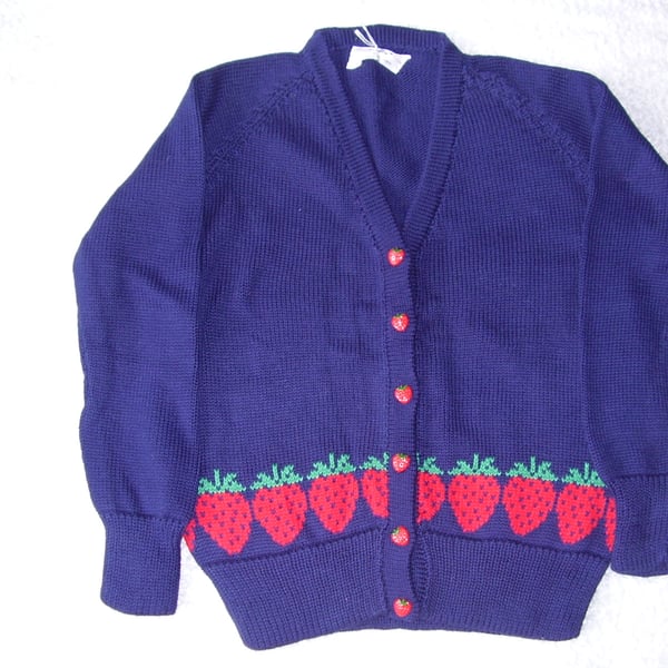 Strawberry Cardigan with Strawberry Buttons machine wash wool or cotton