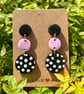 Bespoke Pink and Black Polka Dot Drop Earrings