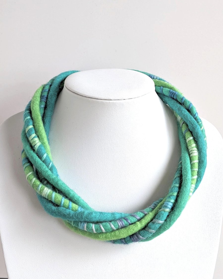 Felted necklace - spring greens