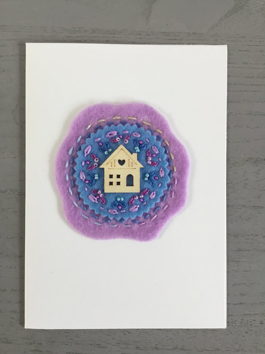 Hand Embroidered New Home Card