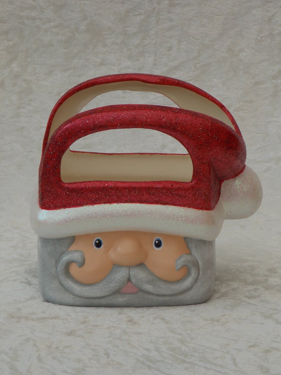 Red Ceramic Xmas Christmas Santa Gift Bag Container Ornament Decoration.